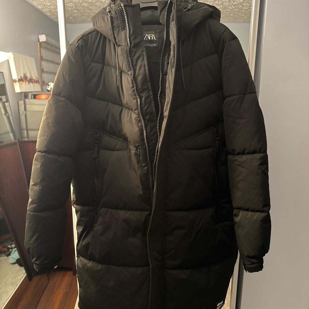 Zara Men's Black Longline Quilted Coat